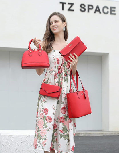 Bagsure Damen Handtasche 4-teiliges Set für Büro Schule Einkauf Reise