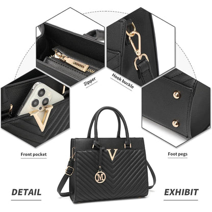 Miss Lulu Damen Handtasche V-Stepp Henkeltasche Goldene