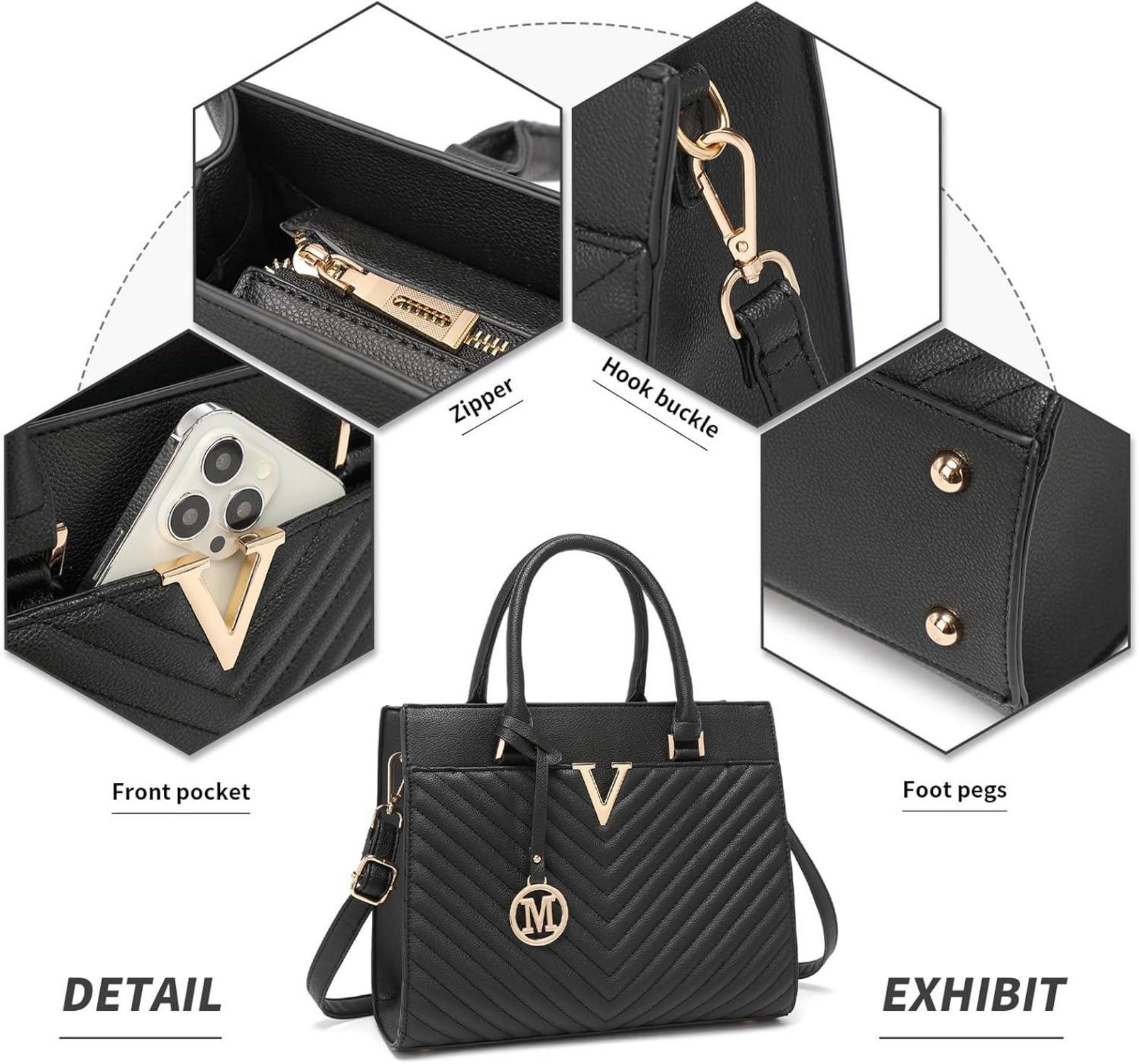 Damen V-Stepp Handtasche mit goldenen Beschlägen, große PU-Ledertasche