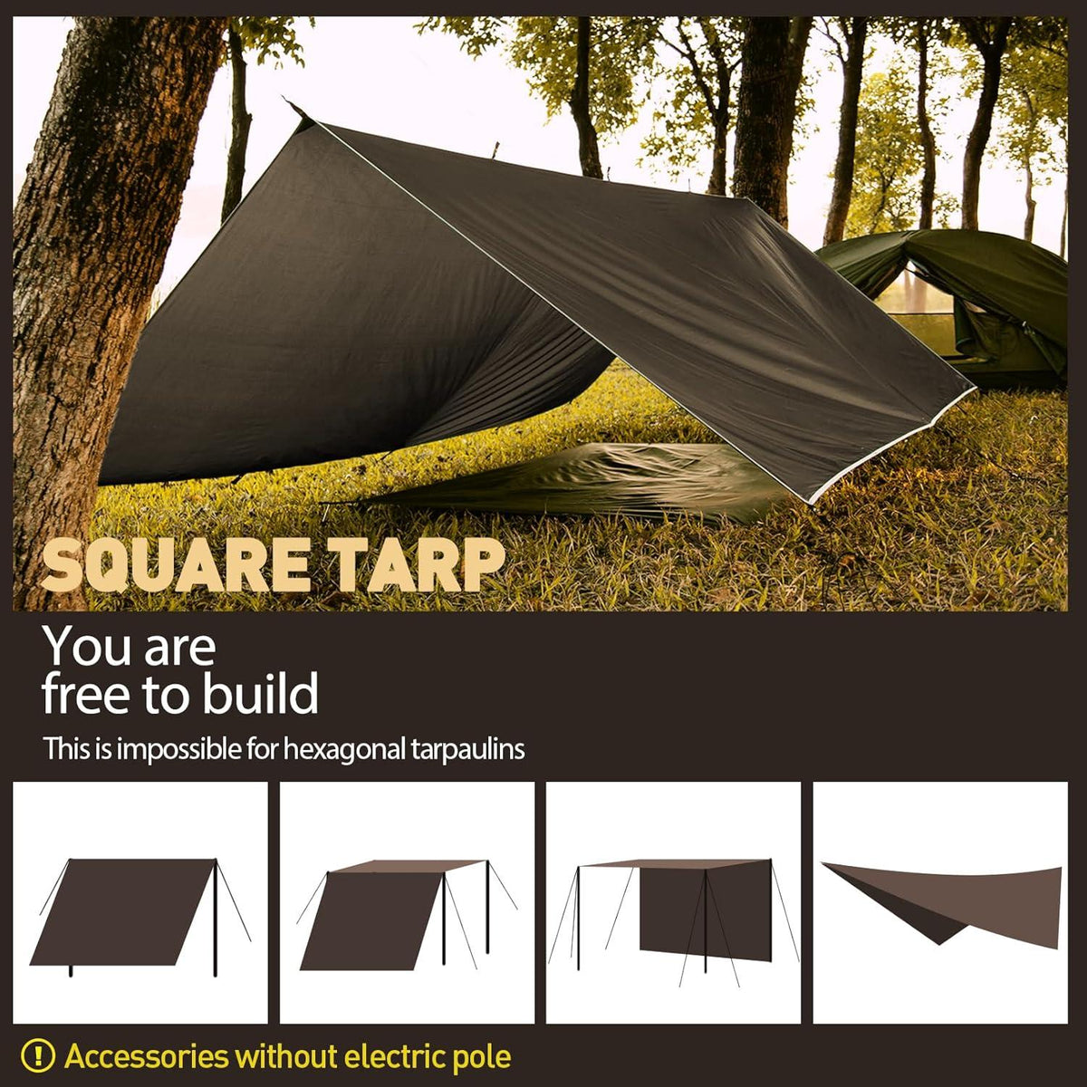 Ultraleichtes VOSOIR Tarp 3x3M Wasserdicht Camping Zeltplane Anti-UV Sonnenregen