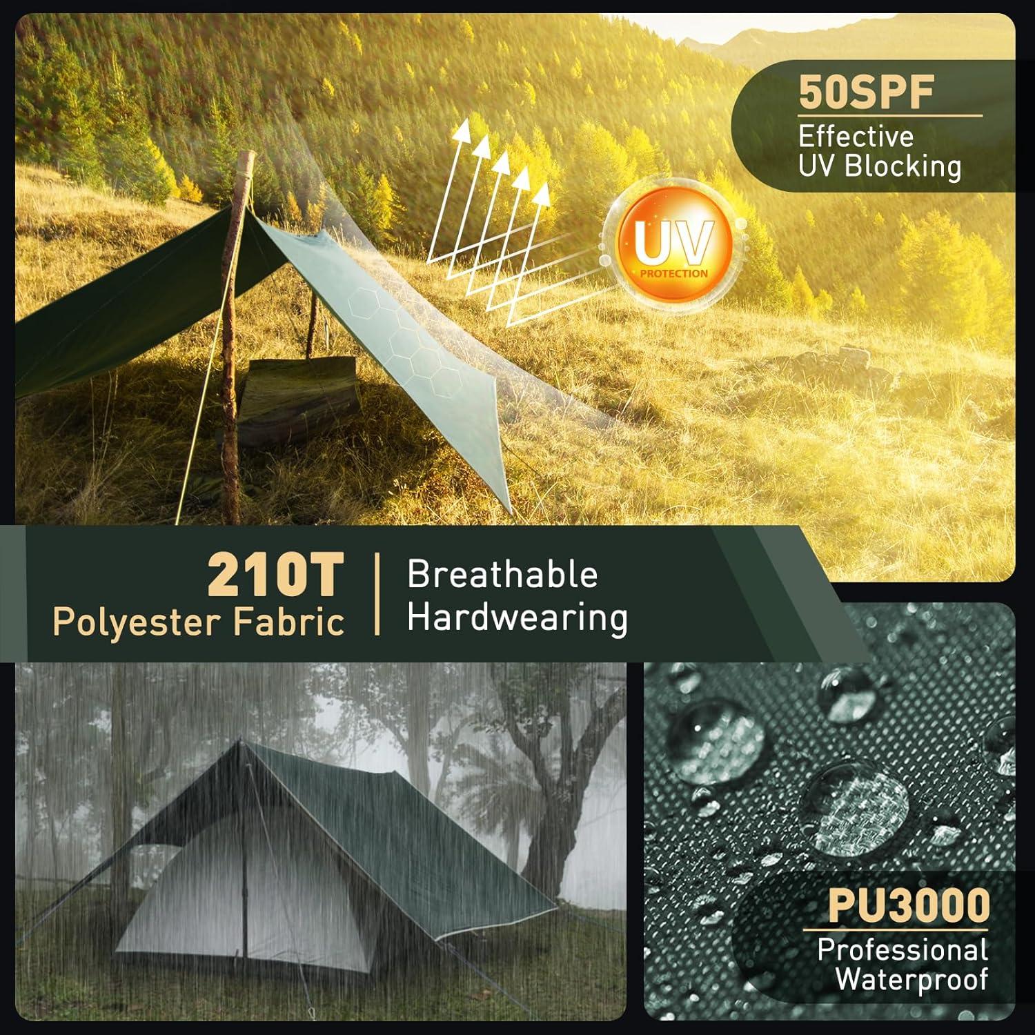 VOSOIR Tarp 3x3M Wasserdicht Camping Zeltplane Ultraleicht