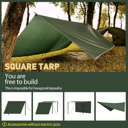 VOSOIR Tarp 3x3M Wasserdicht Camping Zeltplane UV Schutz Schnee Green