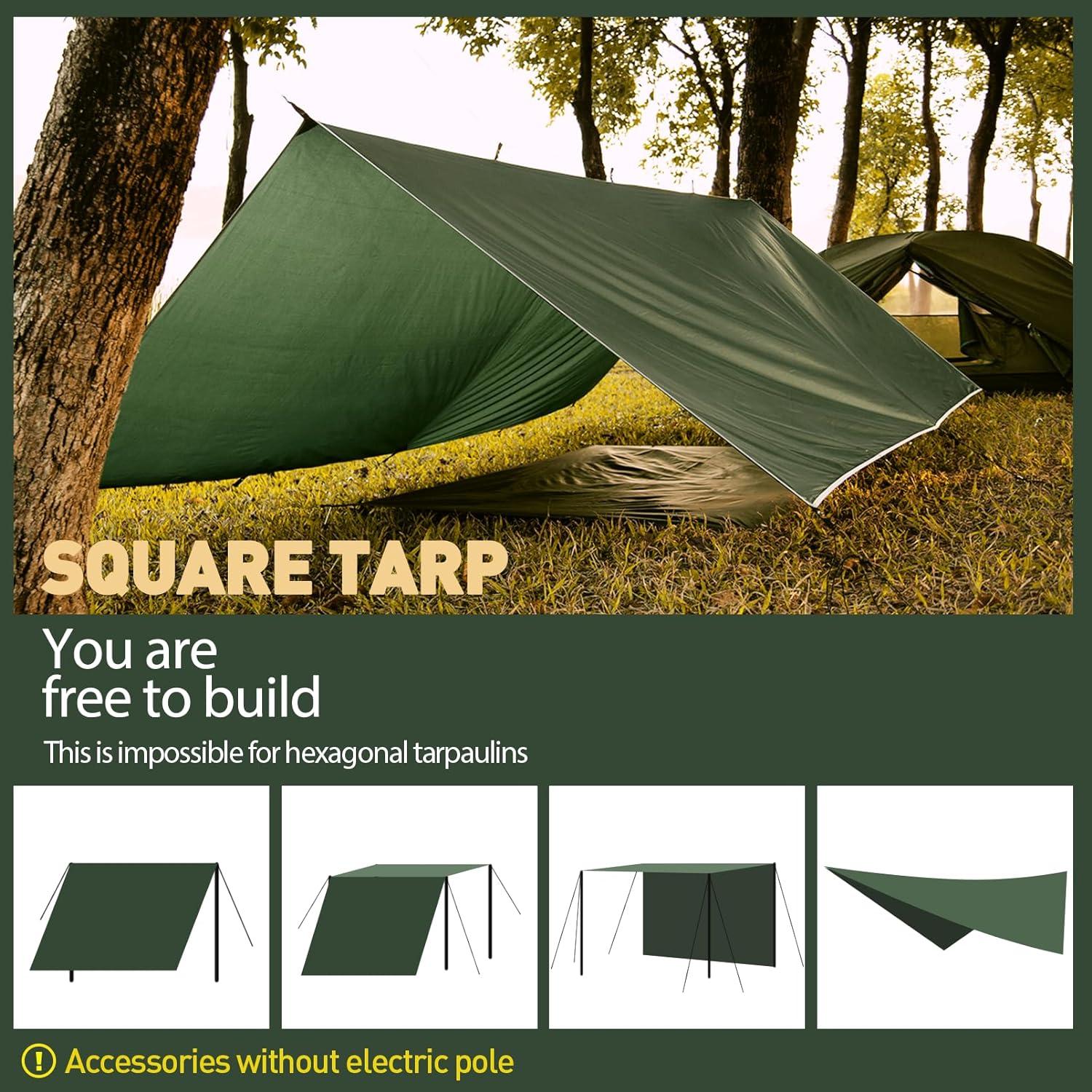VOSOIR Tarp 3x4M Wasserdicht Ultraleicht Zeltplane 15 Öse+6 Stifte+8 Seile UV