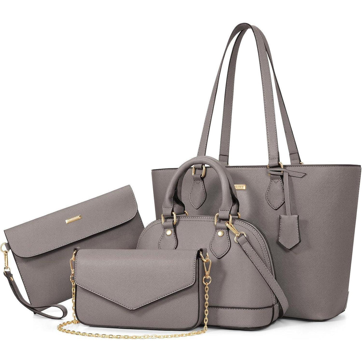 Damen Handtaschen Set 4-teilig Schultertasche Tragetasche Grau