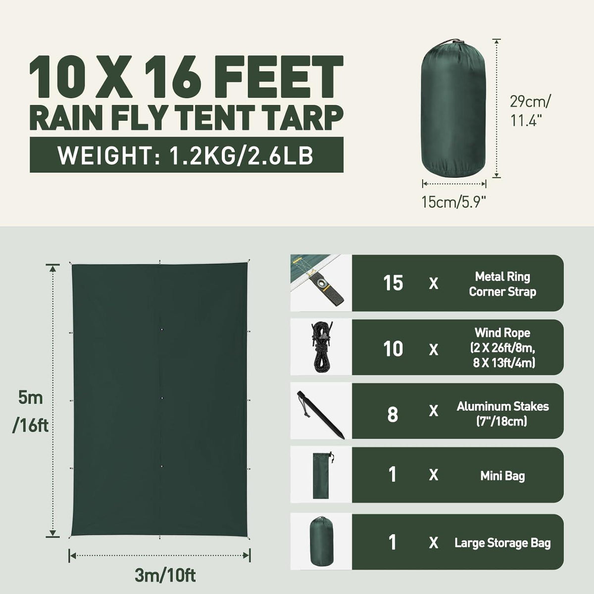 Camping Tarp 3x5M Wasserdicht Ultraleicht Zeltplane Anti-UV Schutz