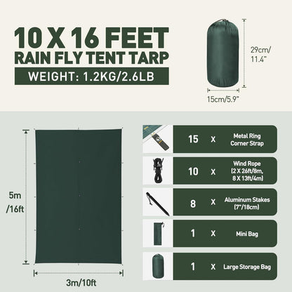 Camping Tarp 3x5M Wasserdicht Ultraleicht Zeltplane Anti-UV Schutz