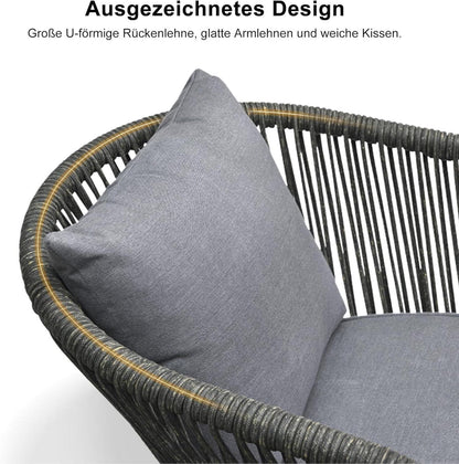 Gartenmöbel Set 7-tlg. Terrassenmöbel Grau PE Rattan Stuhl Kissen
