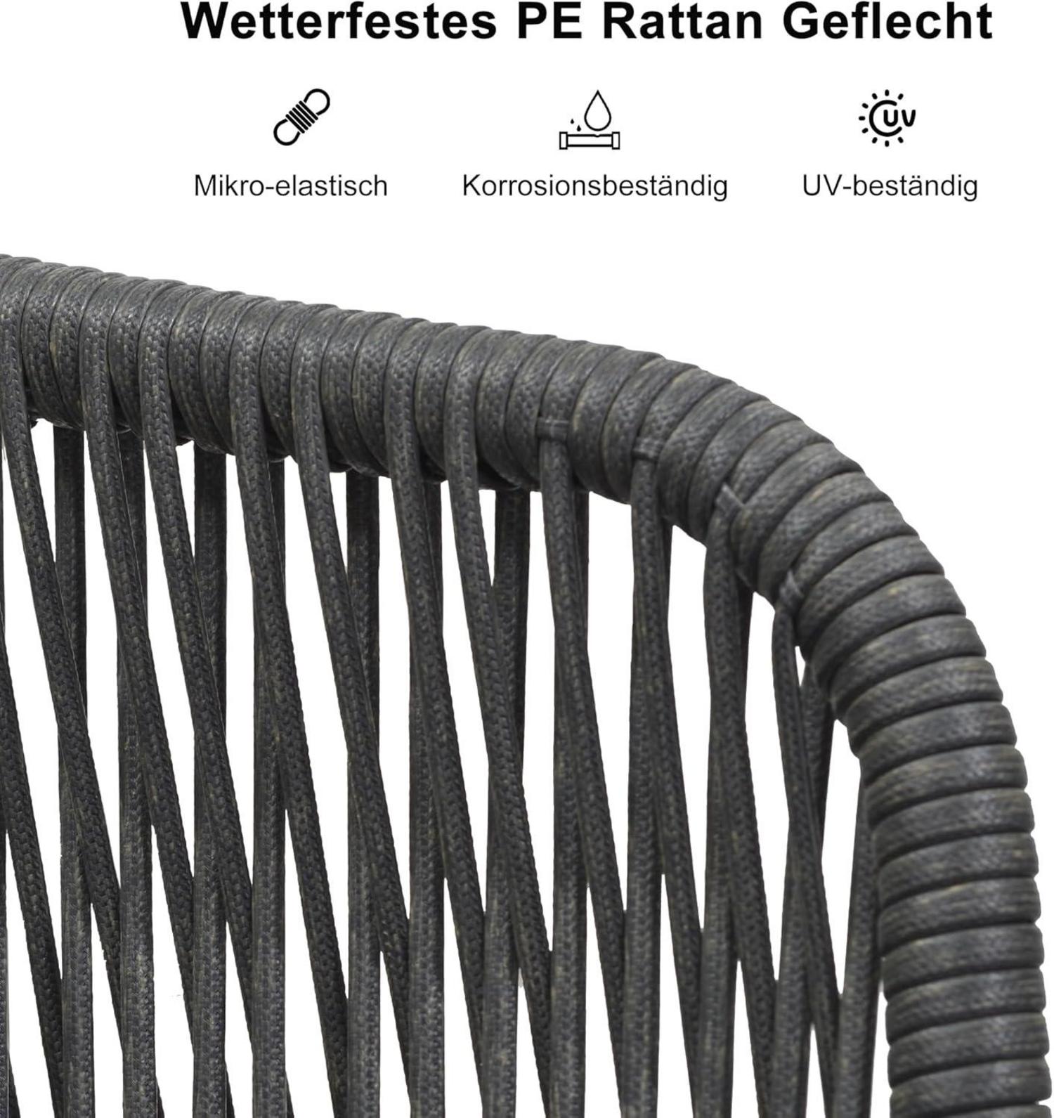 Gartenmöbel Set 7-tlg PE Rattan Stühle Tisch Kissen Grau