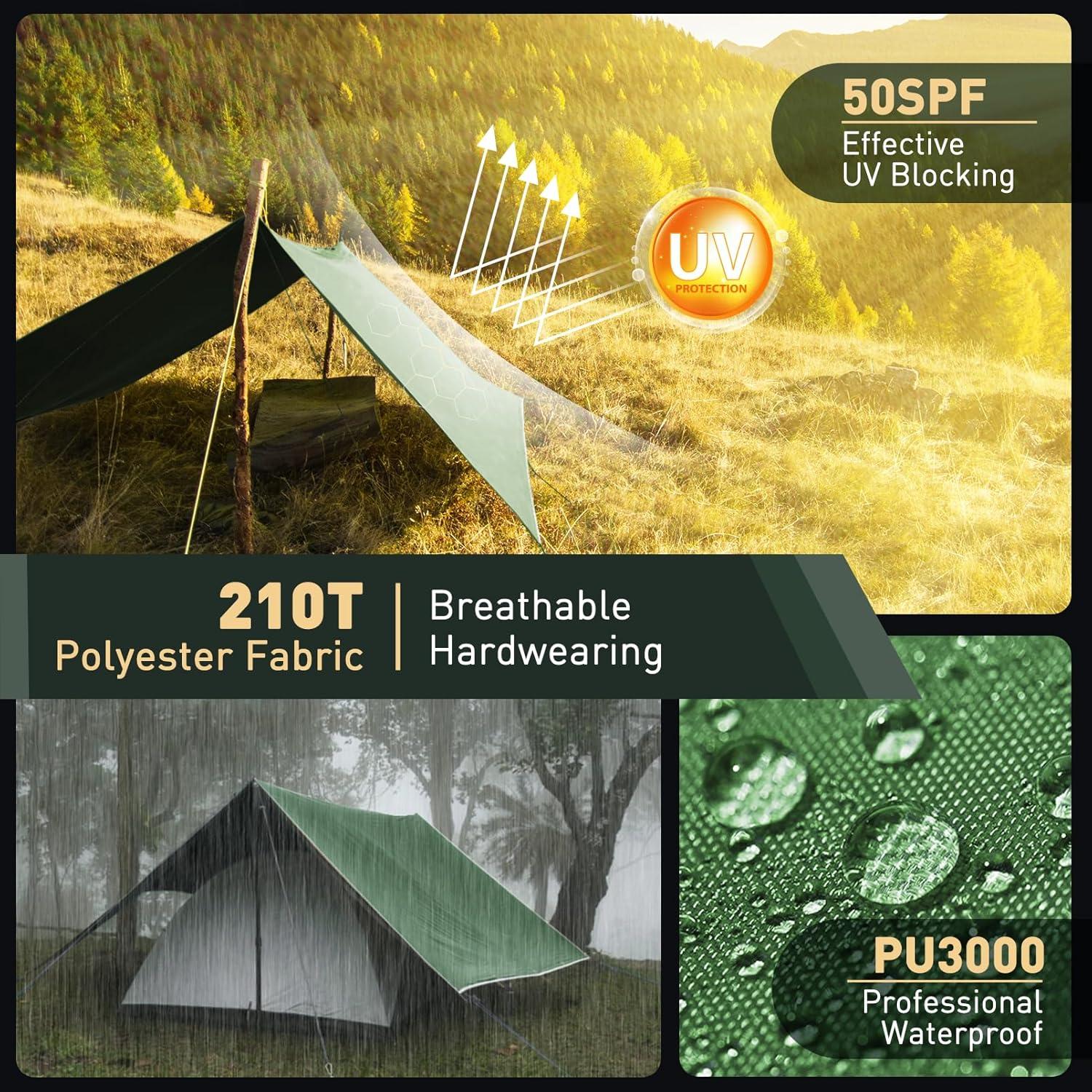 VOSOIR Tarp 3x3M Wasserdicht Ultraleicht Camping Zeltplane