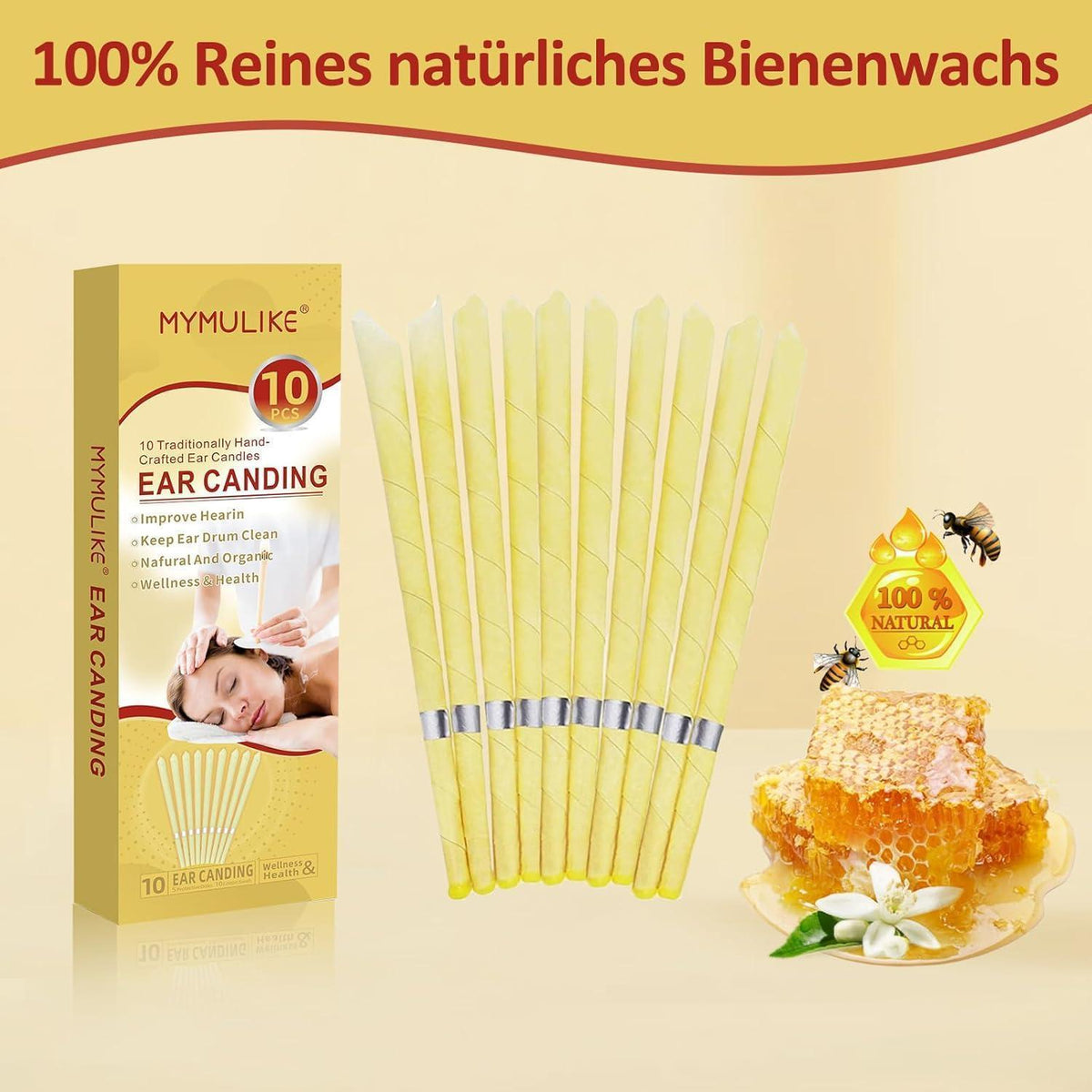 Natürliche Bienenwachs-Ohrenkerzen Set mit Schutzscheiben