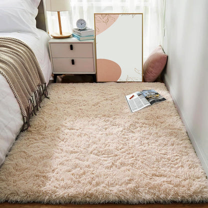 Hochflor Teppich Beige 240x340 - Flauschiger Wohnzimmerteppich