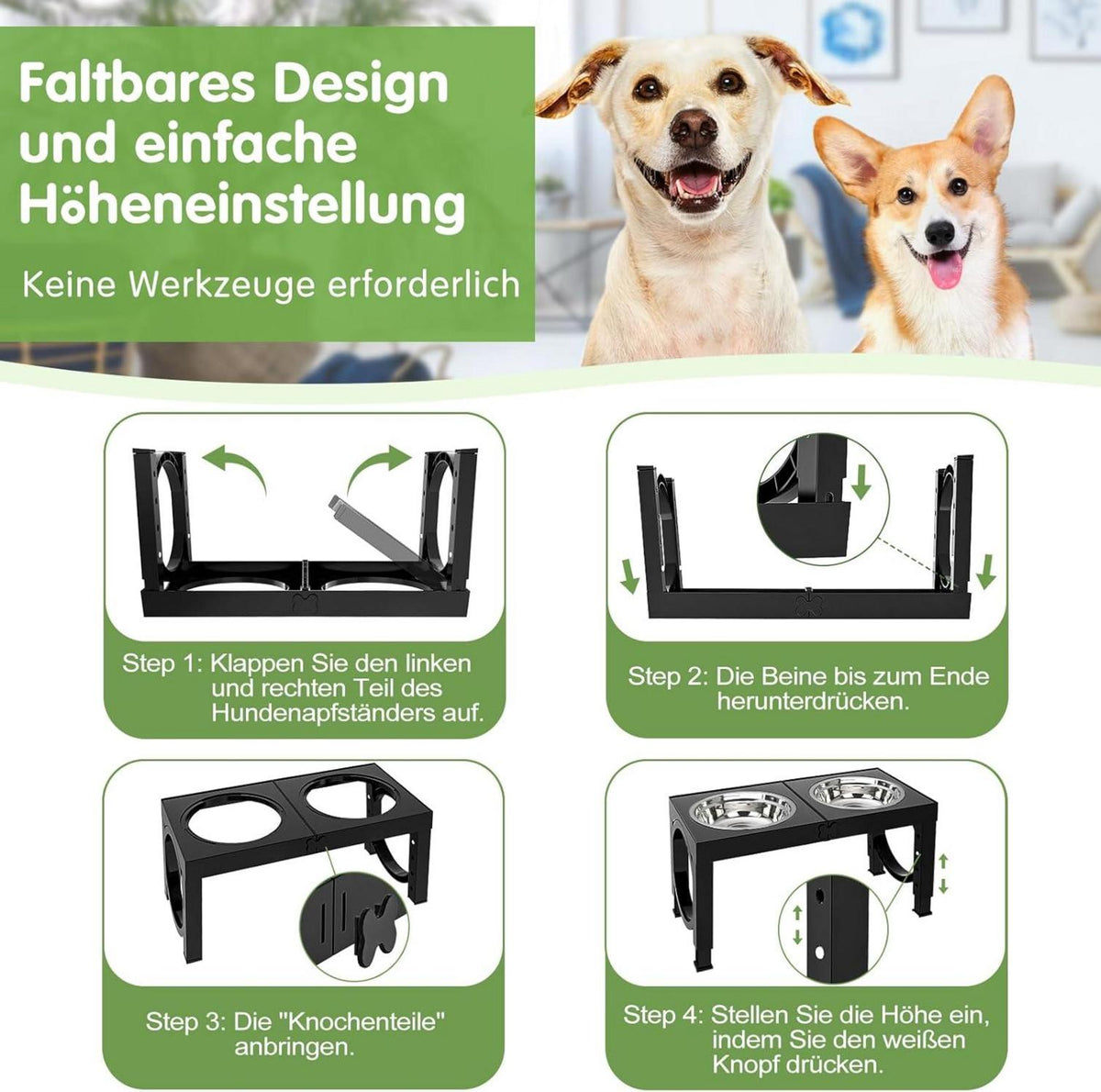 Hundenapf 5-stufig verstellbar Futterstation Edelstahlschalen