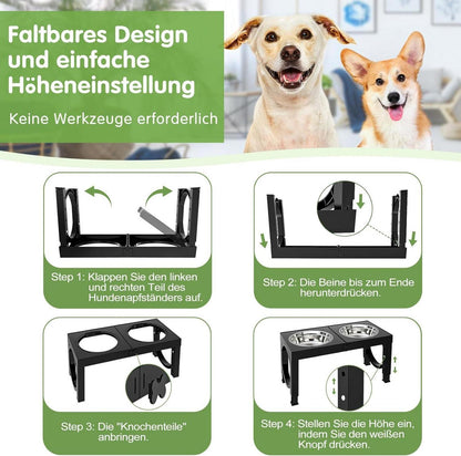 Hundenapf 5-stufig verstellbar Futterstation Edelstahlschalen