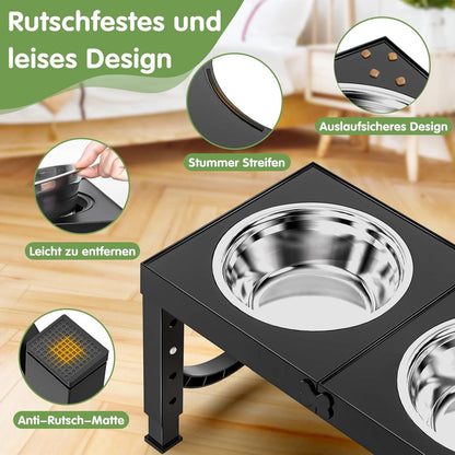 XBEN Erhöhter Hundenapf, 5 Höhenverstellbar, Futterstation 2 Edelstahl Näpfe