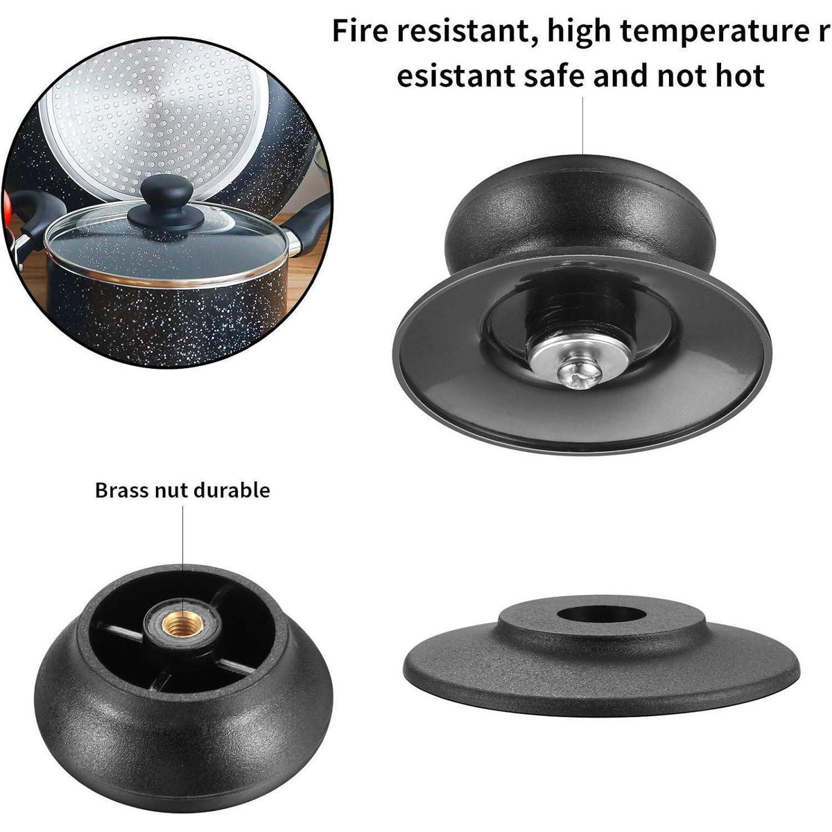 5x Universal Topfdeckelgriffe aus Bakelit, Schwarz