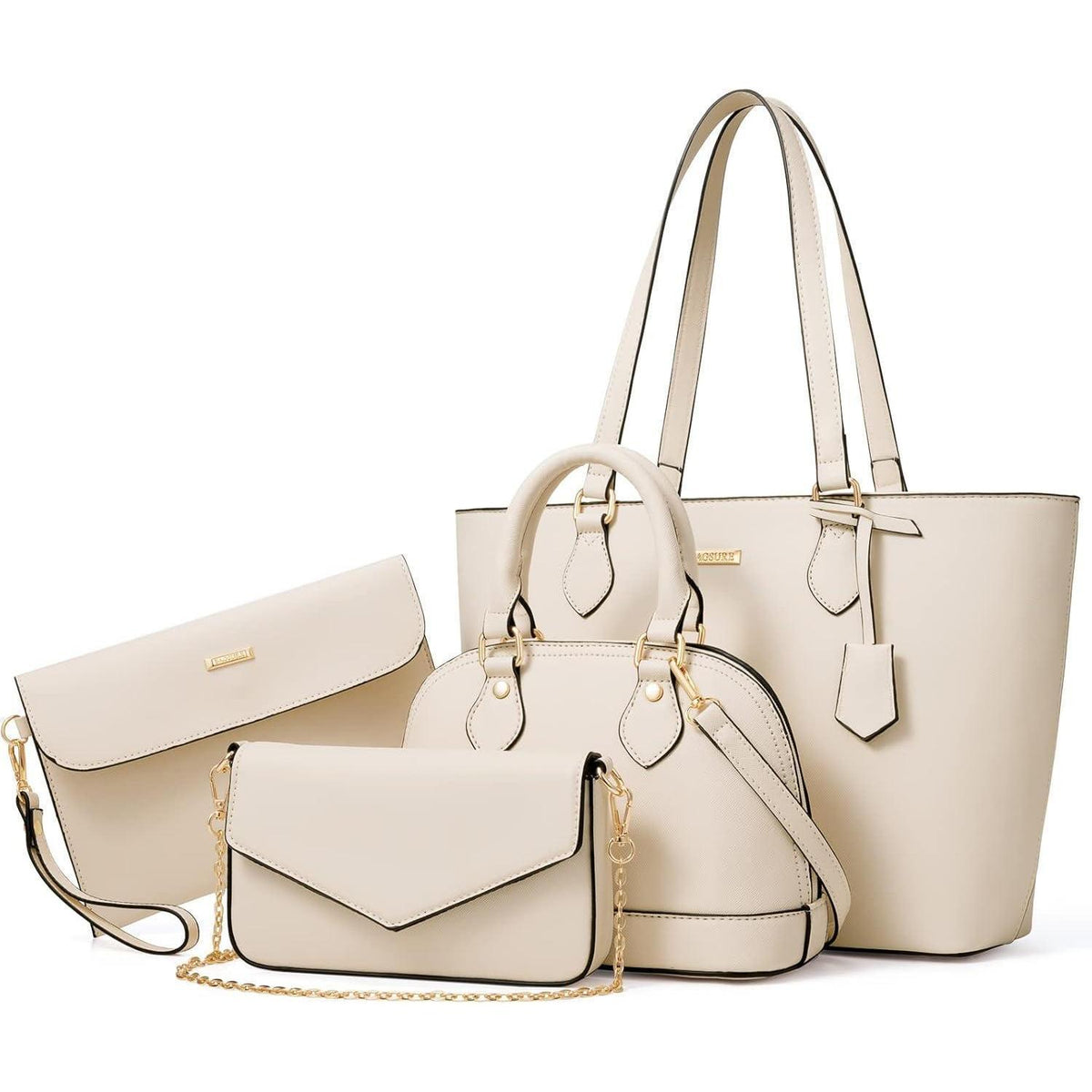 Handtaschen Set Damen 4-teilig Schultertasche Tragetasche Clutch Beige