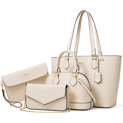 Handtaschen Set Damen 4-teilig Schultertasche Tragetasche Clutch Beige