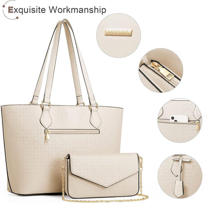 Handtaschen Set Damen 4-teilig Schultertasche Tragetasche Clutch Beige