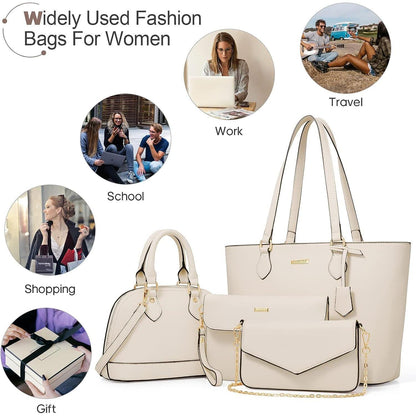 Handtaschen Set Damen 4-teilig Schultertasche Tragetasche Clutch Beige