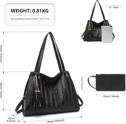 Damen Handtasche Leder Hobo Schultertasche mit Quasten