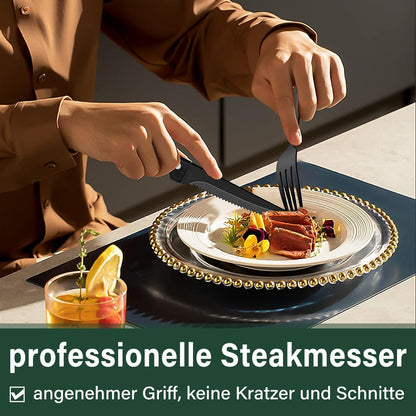 36-teiliges Besteckset für 6 Personen, Schwarz, Edelstahl, mit Steakmessern
