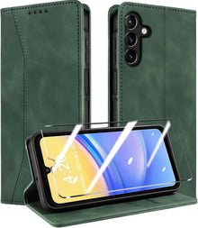 QHOHQ Samsung Galaxy A15 Handyhülle Panzerfolie Leder RFID Magnetisch