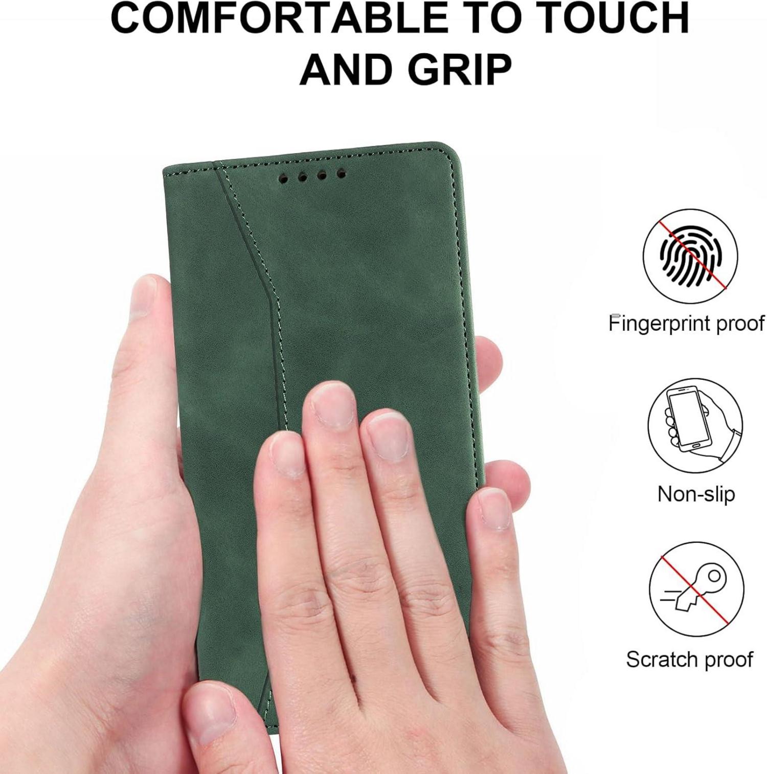 Samsung Galaxy A15 4G/5G Handyhülle Grasgrün Leder RFID Flip Case