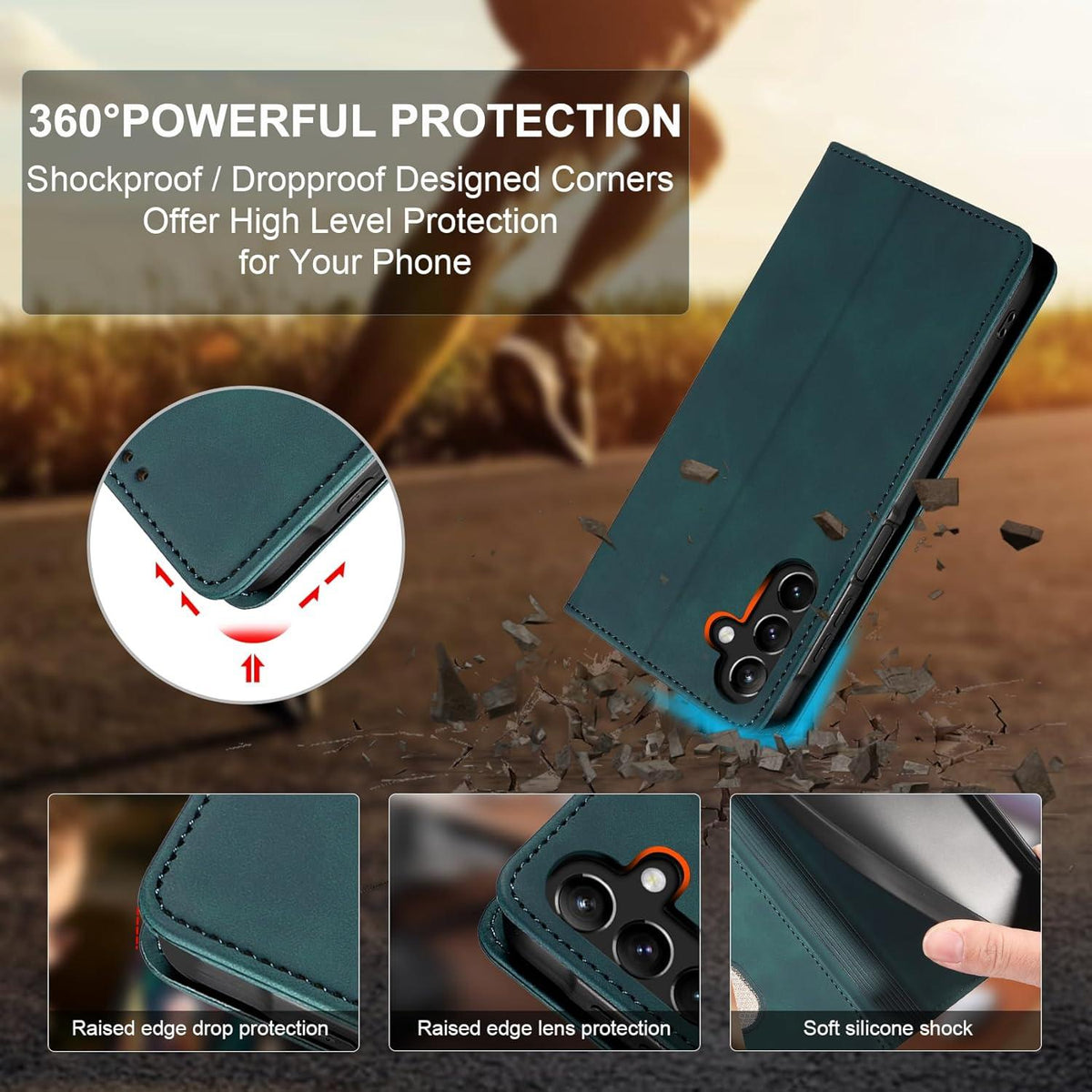 QHOHQ Samsung Galaxy A15 Handyhülle Premium Leder Schutzhülle Seegrün