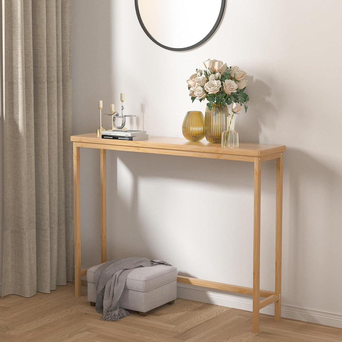 Bambus Konsolentisch Schmal 100cm – Beistelltisch für Flur & Wohnzimmer