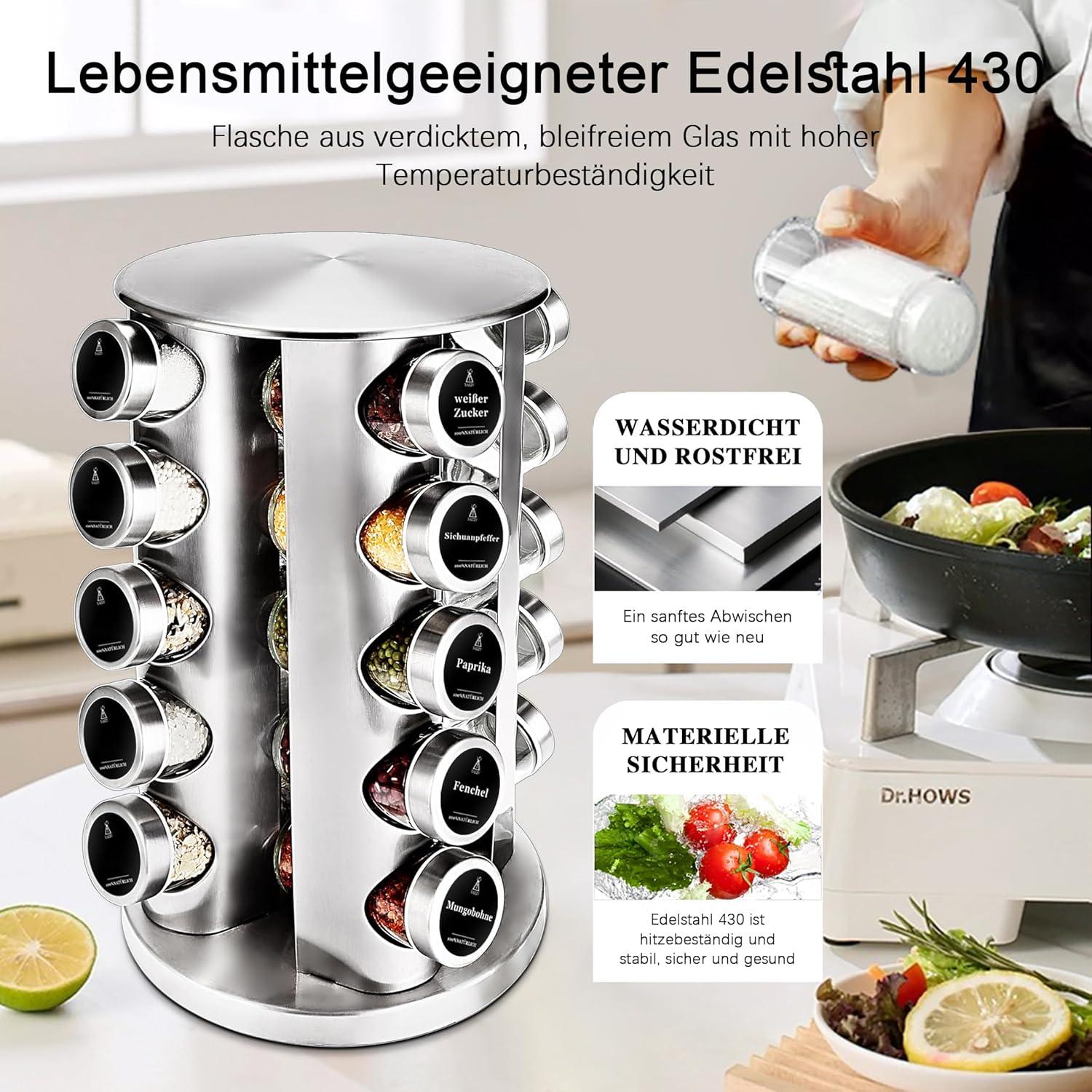SAEIV Gewürzregal Stehend Organizer 20 Glasbehälter Drehbar