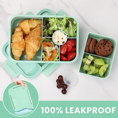 Bugucat Brotdose Kinder mit Fächern 1300ml, auslaufsicher, Bento Lunchbox für Kinder, Erwachsene, Vesperbox Grün
