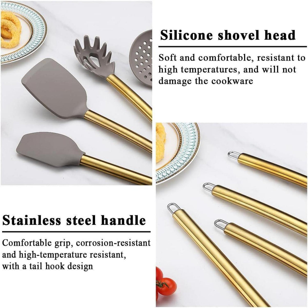 38-teiliges Silikon Küchenutensilien Set mit Halter, silber