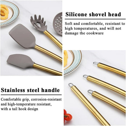 38-teiliges Silikon Küchenutensilien Set mit Halter, silber