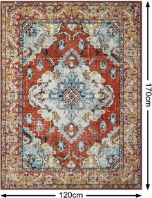 Boho Teppich Vintage Rot Kurzflor 120x170cm Waschbar