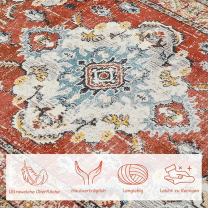 Boho Teppich Vintage Design Rot 120x170cm Waschbar Rutschfest Weich