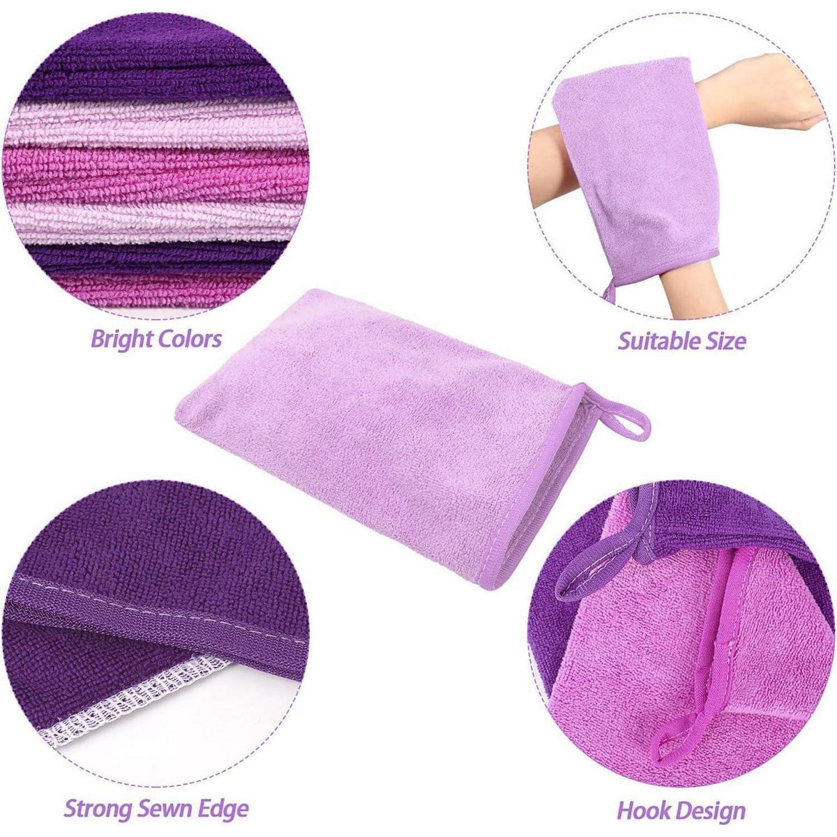Mikrofaser Waschhandschuhe Lila 6er Pack für Gesicht & Körper