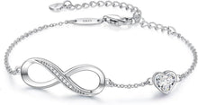 Infinity Armband Damen 925 Silber Herz Kristallen Verstellbar Geschenk