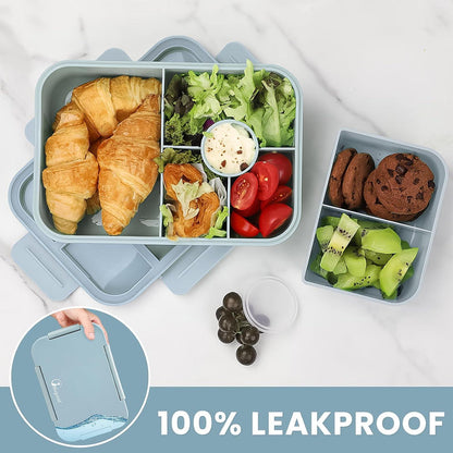 Bugucat Brotdose Kinder Bento Box Lunchbox Auslaufsicher 1300ML 3PCS Blau