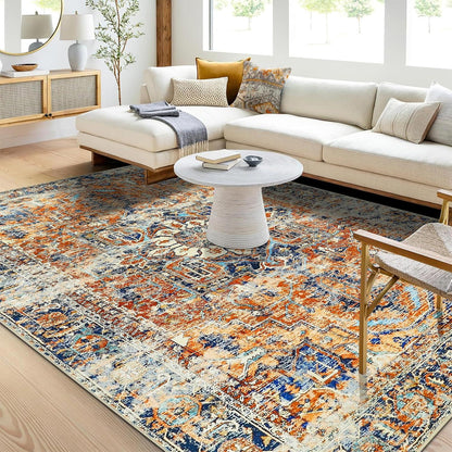 Boho Teppich Wohnzimmer Kurzflor Vintage Orange Waschbar 160x230cm