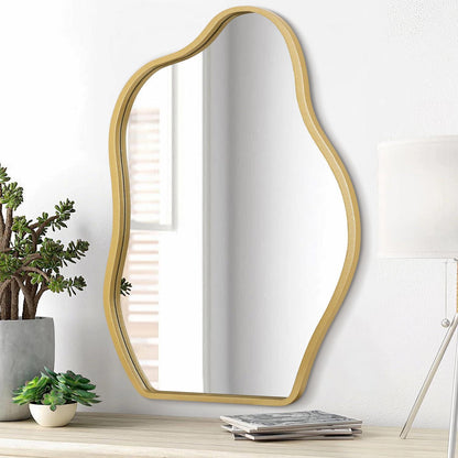 Moderner Wandspiegel Wolke Asymmetrisch Holzrahmen Gold 65x45 cm