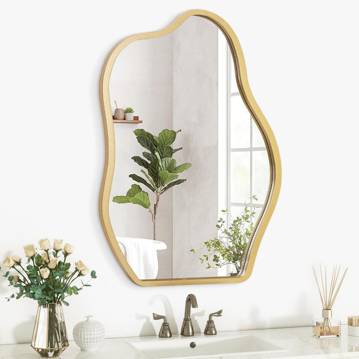Moderner Wandspiegel Wolke Asymmetrisch Holzrahmen Gold 65x45 cm