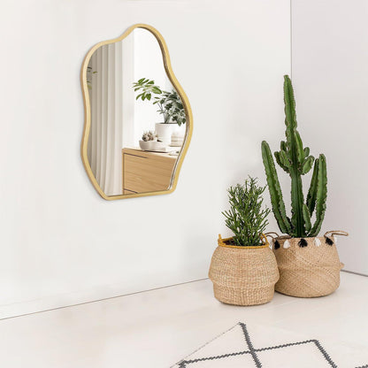 Moderner Wandspiegel Wolke Asymmetrisch Holzrahmen Gold 65x45 cm
