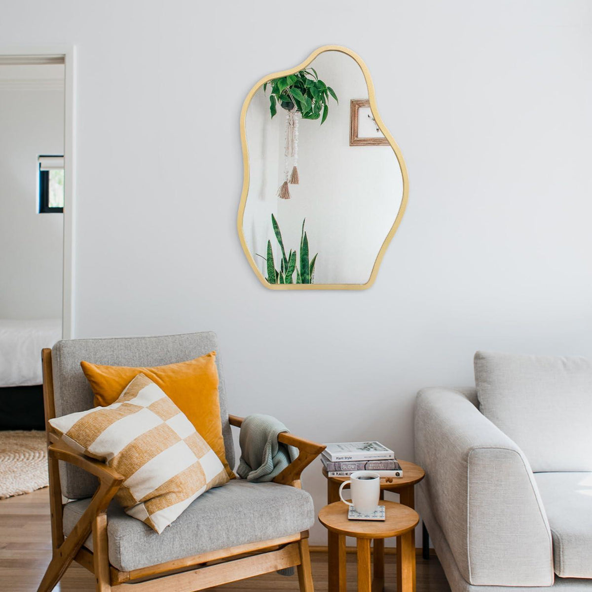 Moderner Wandspiegel Wolke Asymmetrisch Holzrahmen Gold 65x45 cm