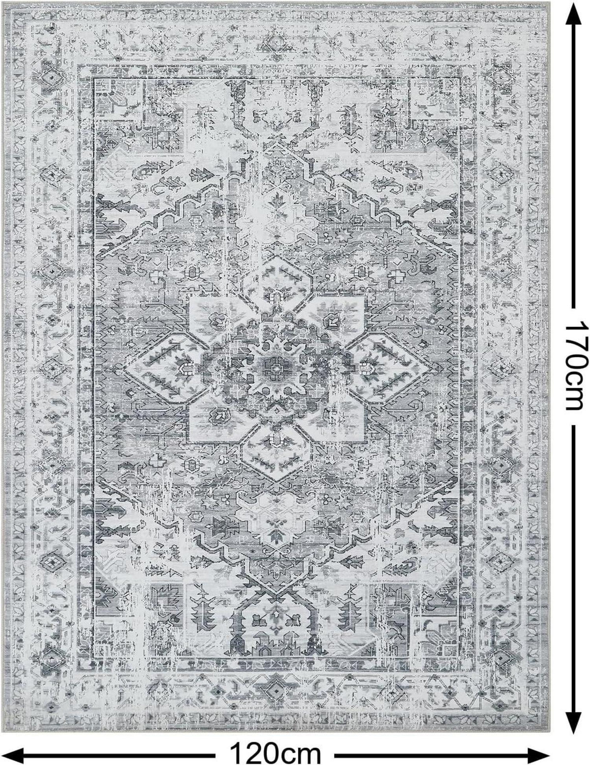 Boho Teppich 120 x 170 cm Grau Kurzflor Waschbar rutschfest