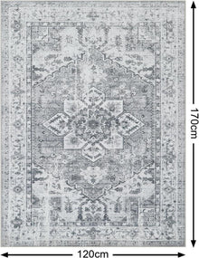 Boho Teppich 120 x 170 cm Grau Kurzflor Waschbar rutschfest