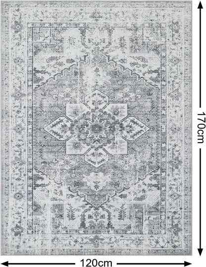 Boho Teppich 120 x 170 cm Grau Kurzflor Waschbar rutschfest