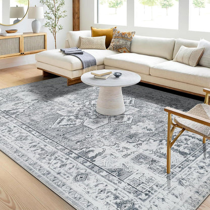 Boho Teppich kurzflor waschbar rutschfest Vintage Design Grau 120x170