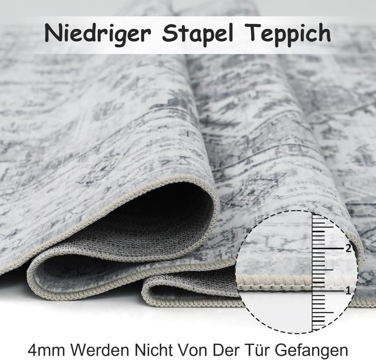 Boho Teppich Kurzflor Vintage Design Grau 120x170 cm waschbar