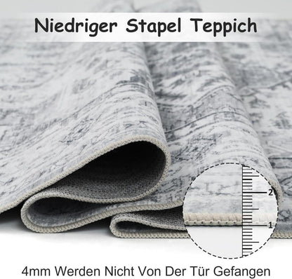 Boho Teppich Kurzflor Vintage Design Grau 120x170 cm waschbar