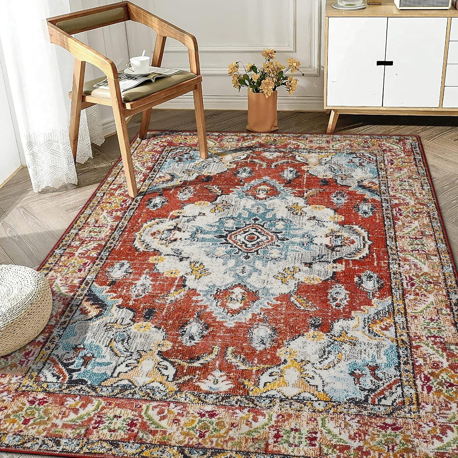 Vintage Teppich Boho Design 160x230 cm kurzflor waschbar rutschfest